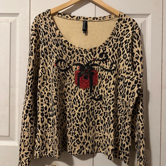 berek Animal Print Christmas blouse size XL - Picture 3 of 7